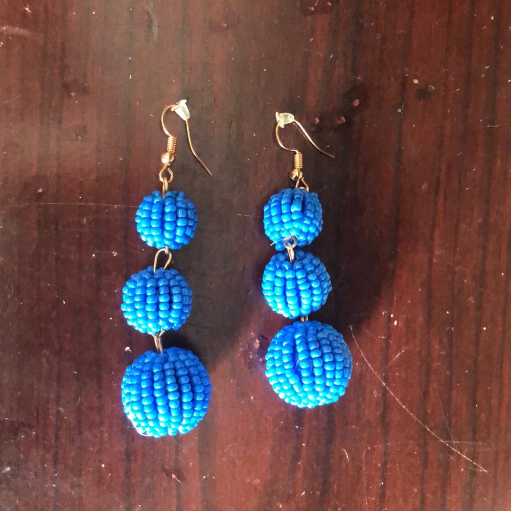 Long blue beaded earrings